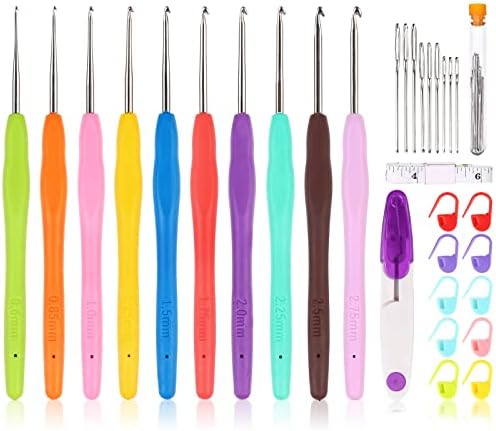 Eotvkof Small Size Lace Ergonomic Crochet Hooks Set 0.6mm-2.75mm Soft Grip Handle Crochets