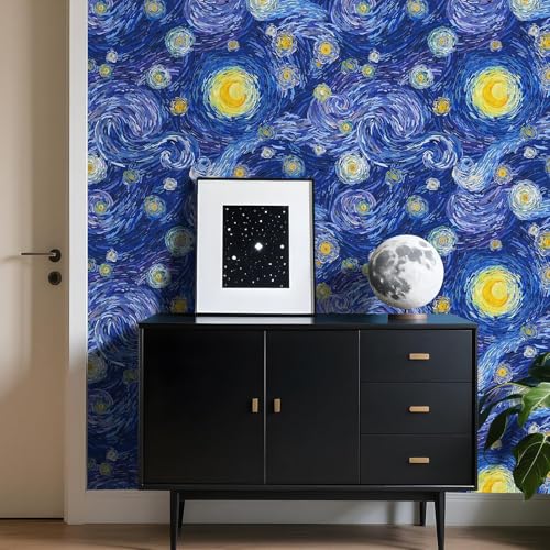 LACHEERY Motif Ciel Etoile Papier Peint Adhesif Mural Bleu Foncé 44.5cm x 700cm Papier Peint Salon Vintage Résistant à l'Eau Revetement Autocollant Cuisine Vinyle Decoratif pour Salle à Manger Mur – vue 4