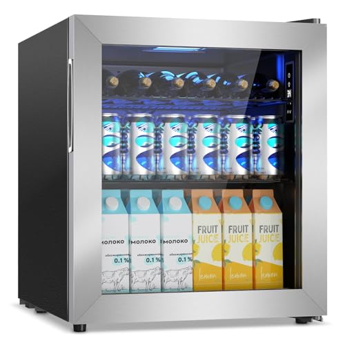 Velivi Mini Fridge with Glass Door-Small Fridge Desk Beverage Cooler for Beer Drinks 1.4 Cu.Ft Countertop Beverage Fridge with Adjustable Shelves, Led Light for Bedroom/Office/Dorm