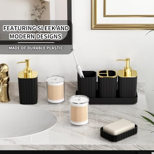 XLHOMO Bathroom Accessory Set - 26PC Bathroom Shower Curtain and Rug Set, Bathroom Accessories Set, Black Bathroom Set with Trash Can, Toilet Brush, Qtip Holder & Soap Dispenser by XLHOMO - Image 5