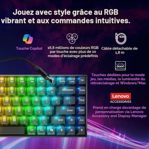 Clavier Mécanique Lenovo Legion K510 Mini Pro GY41P808600 – QWERTY, Éclairage RVB, 100% Anti-Ghosting - vue 6