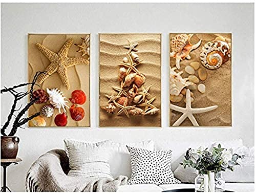 LLYSJ Cuadros de pared 3 piezas 40x60cm Conchas de playa sin marco Estrellas de mar y conchas Pinturas decorativas Aerógrafo sobre lienzo sin marco