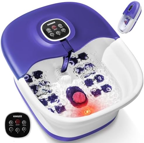 Fußsprudelbad mit Massage und Heizfunktion | Faltbares Fußmassagegerät | Fernbedienung | Wärmefunktion | Fußreflexzonen Massage | Timer| Fußbad mit 16 Shiatsu-Rollen (Violett)