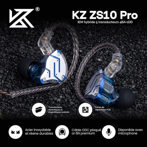 Linsoul KZ ZS10 Pro, Ecouteurs Intra-Auriculaires 4BA+1DD à 5 conducteurs – vue 4