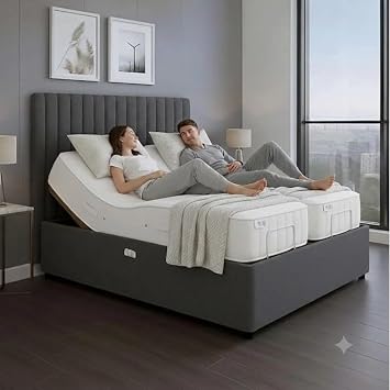 Sleep95 LTD Pannel Design Electric Adjustable Mobility Rest full Velvet Bed   With Headboard &Memory Foam Mattress Black, 5ft-King Size