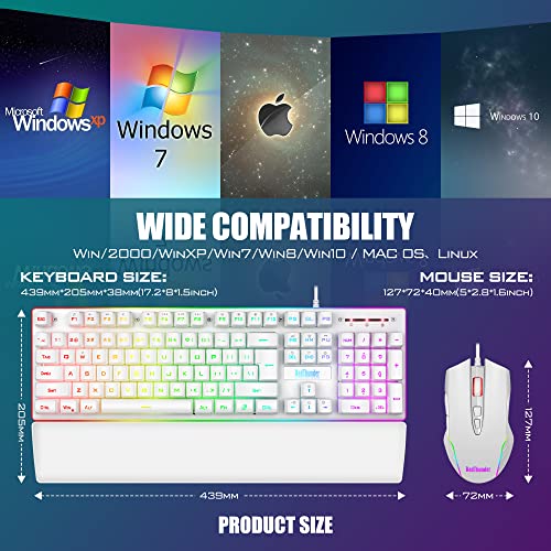 Image of RGB Gaming Keyboard and Mouse Combo,87 Key Gaming Keyboard USB Wired RGB Backlit Gaming Keyboard Mechanical Feeling with Gaming Mouse, White Keyboard Wired Set for PC MAC Chrome PS4 Xbox Laptop