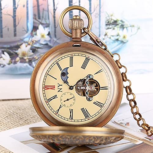 Pocket Watches For Men Pocket Watches Vintage Pure Copper Elk Deer Flower Design Tourbillon Phase Sun Mechanical Pocket Watch Vintage Same Double Full Hunter Watch With Chain Pocket Watches Vintage #TOP2