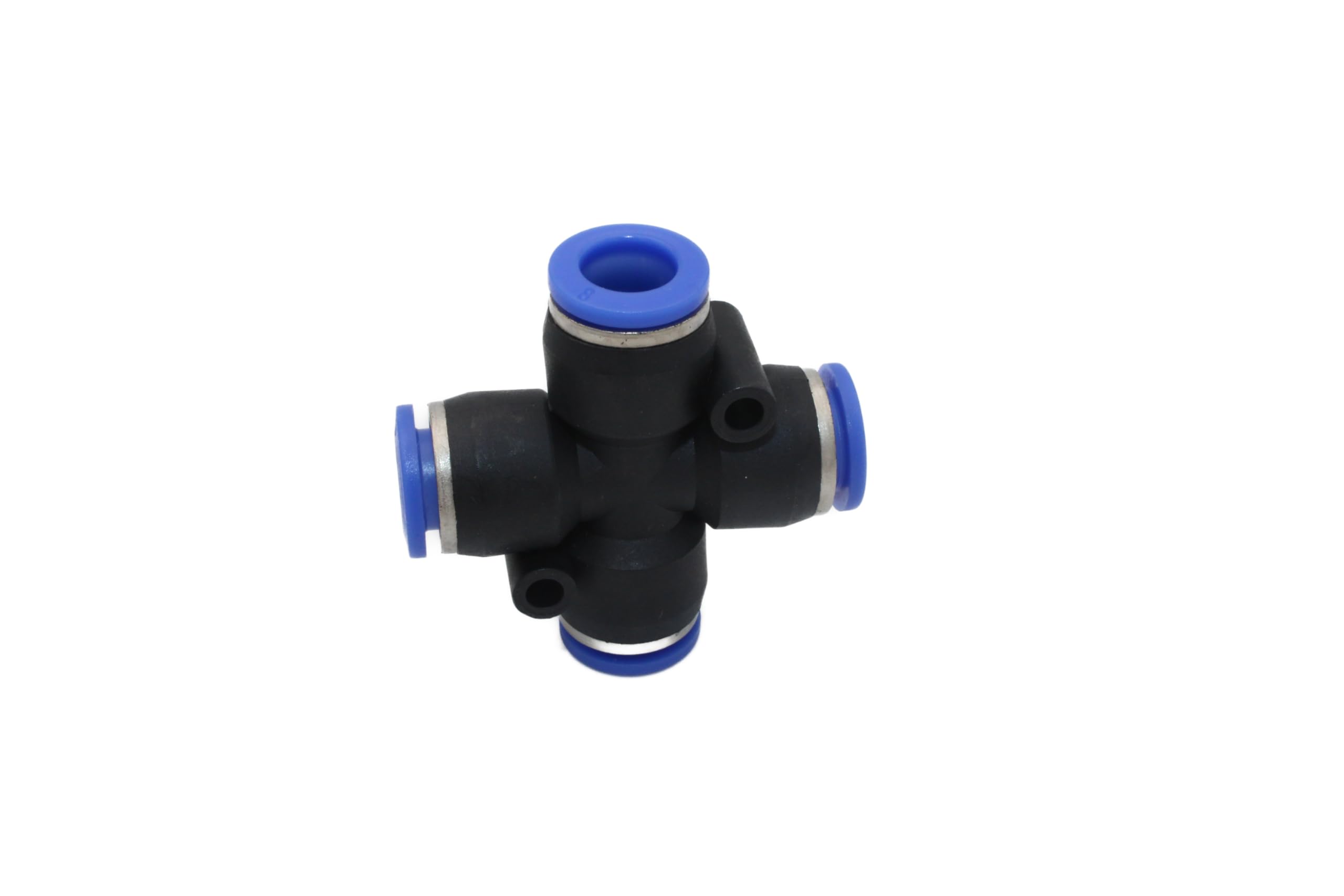 Pneumatic Hose Connector IQS 4 to 16 mm (5, Cross Connector 4-Way - Diameter 8 mm), Black/Blue, Kreuzverbinder 4-fach - diameter 8mm - Image 2