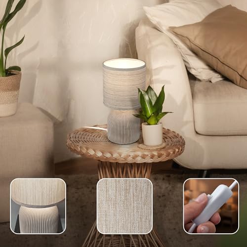 Lampe de table tissu marron pied céramique 28 cm Briloner Leuchten