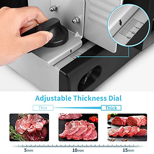 Meat Slicer, 7.5" Electric Deli Food Slicer With 2 Removable Stainless Steel Blades, Adjustable Thickness Meat Slicer For Home Use, Cuts Frozen Meat, Cheese, Bread, Vegetables, Easy To Clean, Black #TOP2