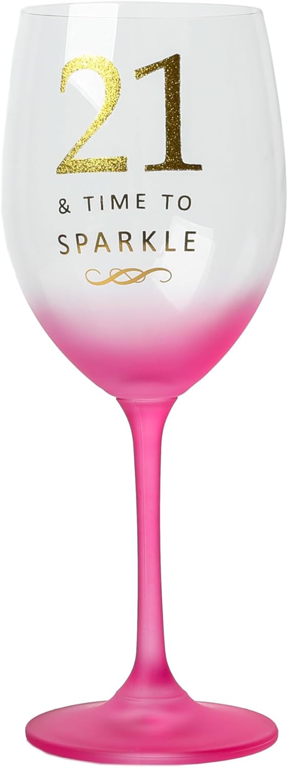 Pavilion Gift Company - 21 & Time To Sparkle - 19 oz Pink & Gold Ombre Stemmed Wine Glass Happy Birthday Party Celebration Milestone Gift Present - Image 9