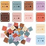 50 PCS Leather Handmade Tags for Crochet Items, Embossed Made with Love Tags Custom Sewing Labels Knitting Accessories for Scarves Hats Gloves Crafts, Gifts for Crocheters