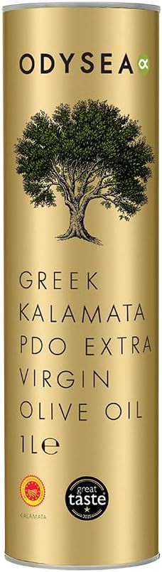 Odysea Greek Kalamata PDO Extra Virgin Olive Oil 1L Tin – Cold-Extracted Koroneiki Olives, Hand Harvested, Award-Winning Premium EVOO