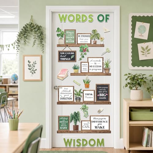 Greenery Classroom Door Decor Set Plant Bulletin Board Words of Wisdom Motivational Decor Inspirational Cutout for Back to School Classroom Door Office Learning Activities Decoration - Image 4