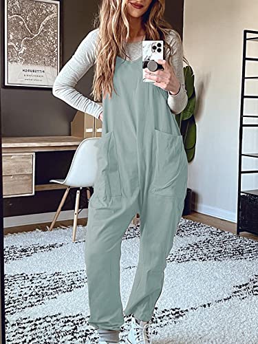 Deep Self Jumpsuit For Women, Comfy Stretchy Overalls, Loose Fit Oversized Long Baggy Pants For Maternity (Medium, Cyan) #TOP1