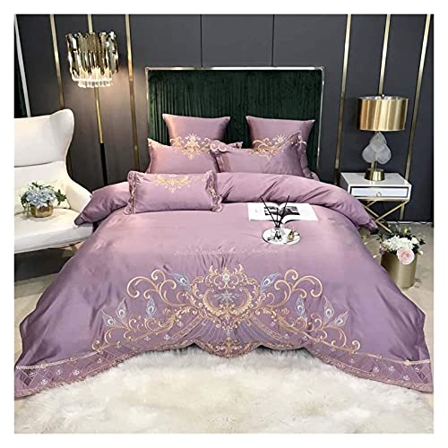 Juego de ropa de cama de 4 piezas, funda de edredón de seda de cuatro piezas con bordado de algodón puro, funda de almohada de algodón puro, 1,8 m y 2,0 m, suave 100%