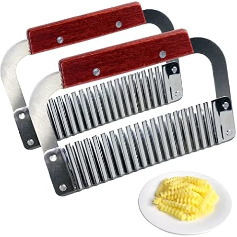 BANCOO 2-PCS Set Wavy Crinkle Cutting Tool,Crinkle Cutters for Carrot Veggies,Potato Cutter, Serrated Salad Chopping Knife,Stainless Steel Blade Wooden Handle Serrator Chopping Knife Cover