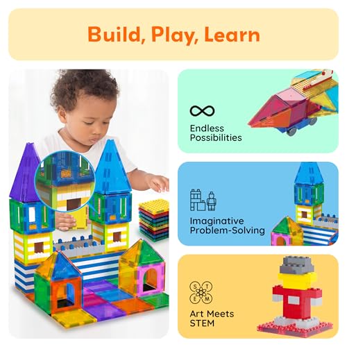 PicassoTiles Magnetic Building Blocks Brick Tiles STEM Creative Magnet Tiles Add Ons Set Construction Toy Socket Spikes Accessory Toys Educational Imaginative Learning Kit Stacking Set Toddlers Colors