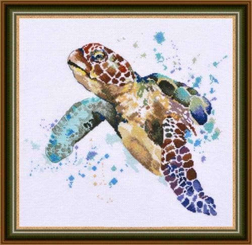 Zamtac Gold Collection Chic Counted Cross Stitch Kit The Greatness of Longevity Sea Turtle - (Cross Stitch Fabric CT Number: 18CT unprint Canvas)