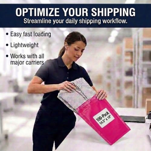 Image of BOX USA Shipping Bags 14 x 19 (100-Pack) Pink - Large Heavy Duty Self-Adhesive Envelope Poly Mailers for Packing