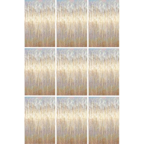 Voircoloria Champagne Foil Fringe Backdrop Curtains, 3.3x6.6ft, 9pcs