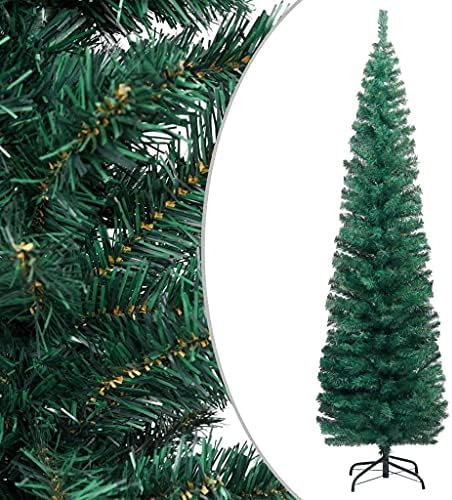 vidaXL Slim Artificial Christmas Tree with Stand Holiday Decoration Christmas Tree Xmas Tree Holiday Celebration Set 120 cm PVC Green