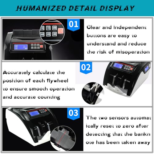 Multi Currency LED Counterfeit Detector, Foreign Banknote Counting Machine, UV/MG Double Detection for Cash, 900 PCS/Min, Easy to Use - Thumbnail 3