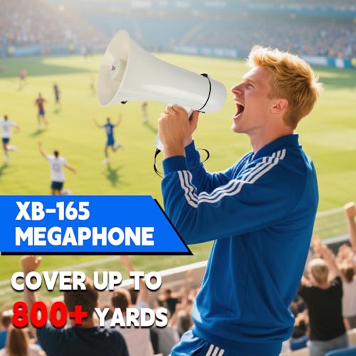 B S 30W Megaphones with Non-Slip Handled,with Long Hand Strap,240 Seconds Recording Loud Speaker 800 Yards Bullhorn Megaphone with Microphone,Voice Siren for Indoor Outdoor Activities,White