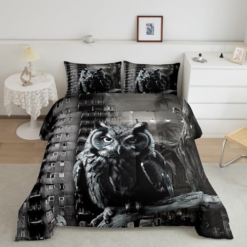 Feelyou Owl Bedding Set 3D Animal Printed Comforter Set for Kids Boys Girls Teens Room Decor Bird Decor Comforter King Size Cartoon Owls Design Duvet Set 2Pcs
