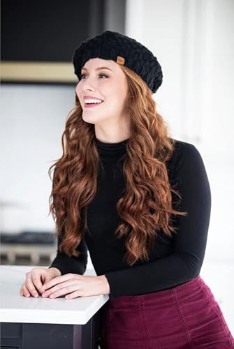 Britt's Knits Everyday Lightweight Beret Parisian Style Soft Crochet Cutout Knit Beret Beanie Hat For Women & Girls - Black #TOP6
