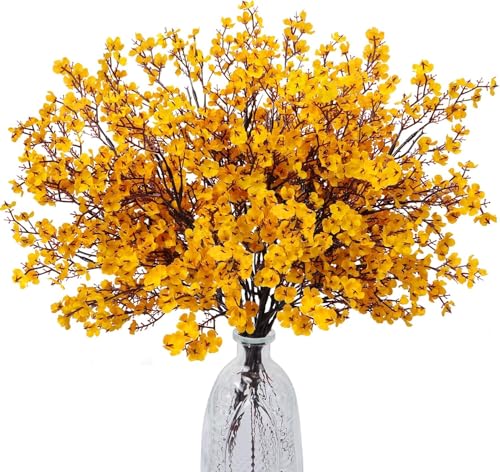NAHUAA 6Pcs Babys Breath Artificial Flowers Real Touch Faux Fall Flowers Yellow Flowers Artificial Fake Flowers for Fall Floral Arrangement Table Centerpieces Home Decor