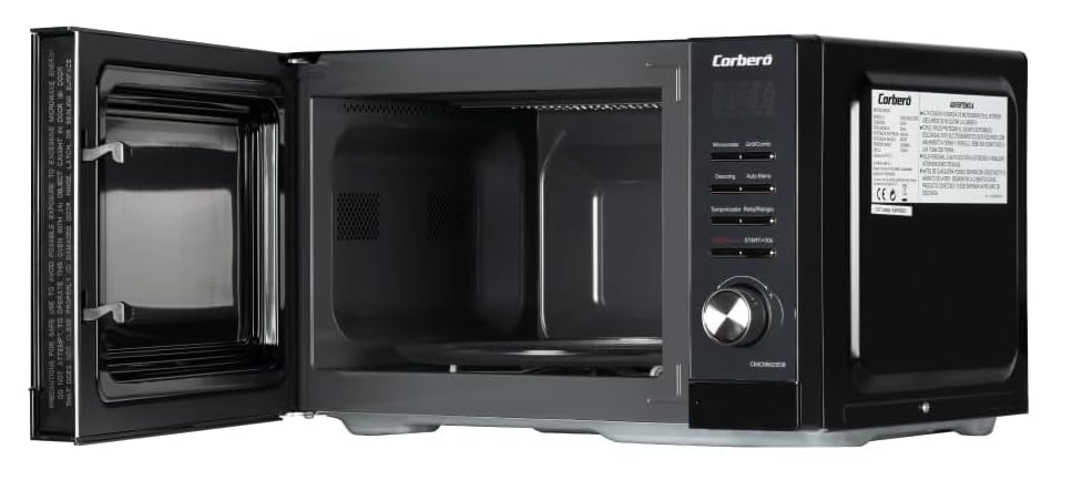 Corberó - Microondas Libre Instalación | CMICM8025DB | 25L | Potencia 900W | Auto Menú | 5 Niveles de Potencia | Control Digital | Grill | Modo Descongelar | Negro/Inox