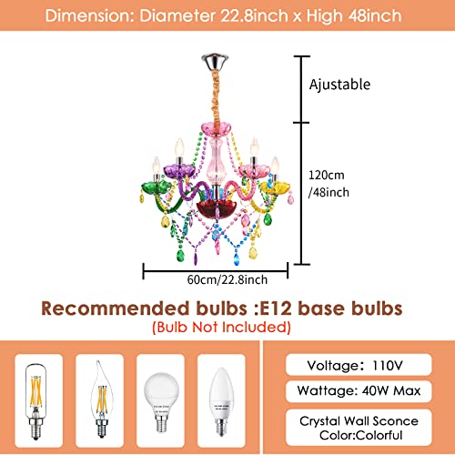 5 Light Colorful Crystal Light Fixture K9 Crystal Ceiling Chandelier, Bedroom Livingroom Colorful Crystal Chandeliers,Small Multicolor Chandelier Light Fixture For Kids Girls Room, Of Crystop #TOP1