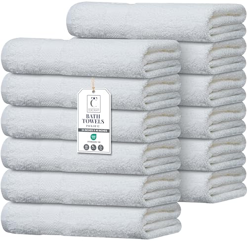 TEXCRAFT Commercial Bulk Pack of 12 Small Bath Towels – 100% Cotton Terry 24" x 46" – Ideal for Hotels, Salons, Gyms, Spas & Institutional Use – White