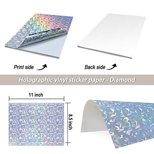 Rainbow Printable Vinyl Sticker Paper 50 Sheets Holographic Waterproof Decal Paper,Self-Adhesive Labels Crafts,Dries Quickly Tear Resistant-For Any Epson Hp Canon Sawgrass Inkjet Printer #TOP2