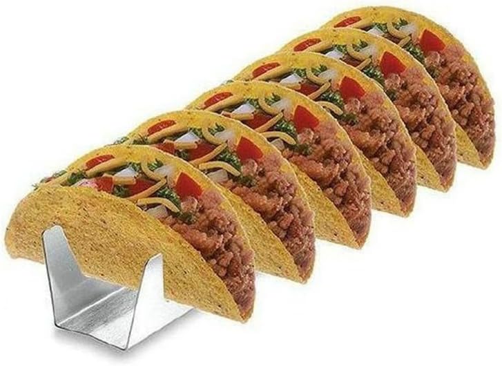 ‌6-Grid Stainless Steel Taco Holder – Heat-Proof Burrito Stand Taco Rack for Baking & Grilling, Long Lasting Kitchen Accessory for Parties & Home Use