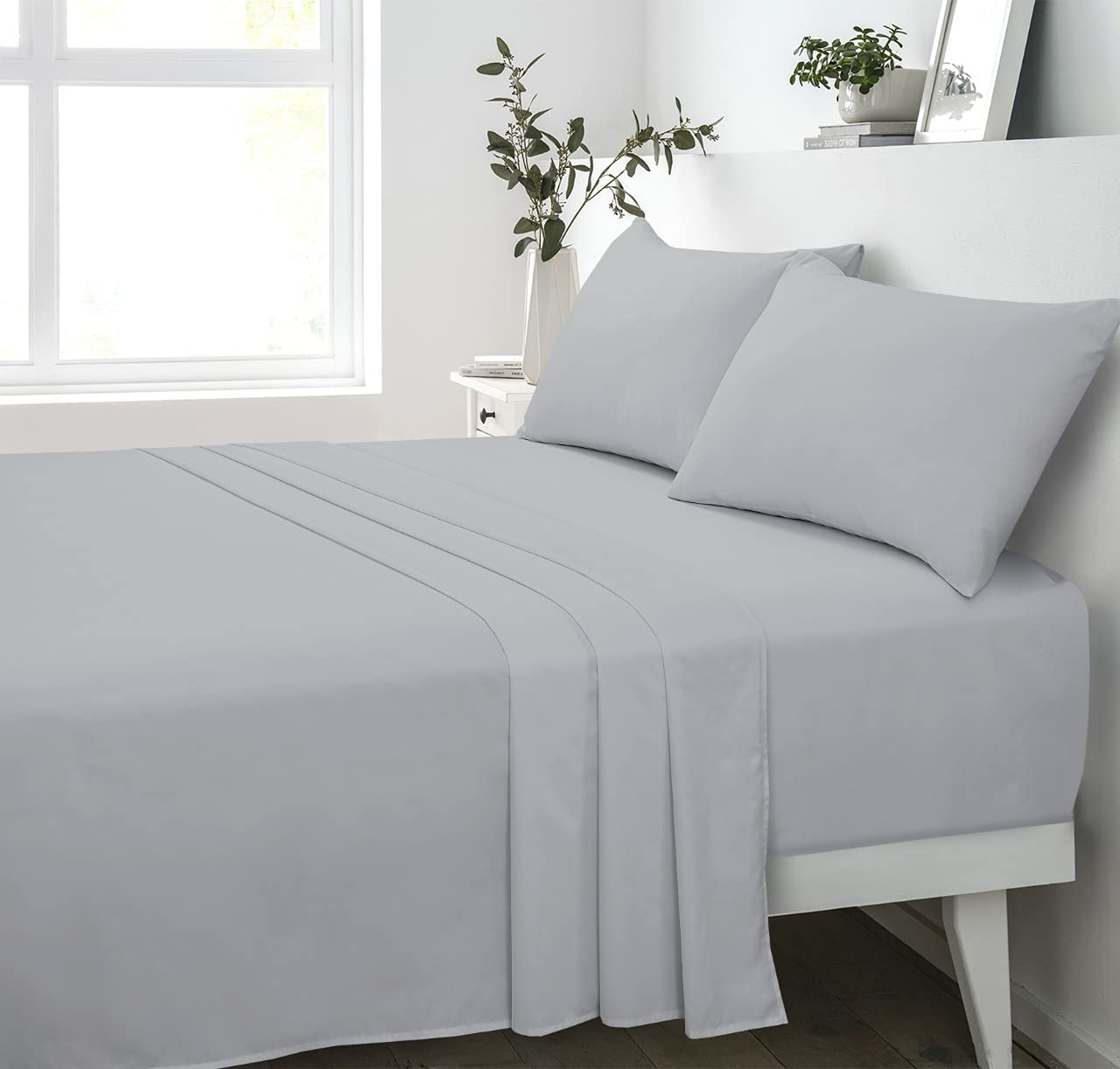 180 Thread Count 100% Pure Cotton Percale Flat Sheet (Silver, Double: 224x248cm)