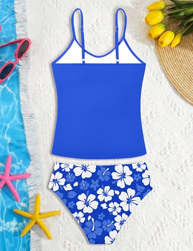 Image of Girls Swimsuit 2 Piece Bathing Suit Criss Cross Ruched Girl Tankini Sets Printed Girls' Swimwear for 9-18 Years