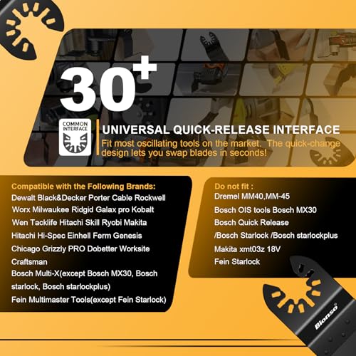 bionso 55pcs oscillating saw blades professional universal titanium multitool blades for wood plastics metal quick release multi tool kits fit dewalt ryobi milwaukee rockwell fein makita