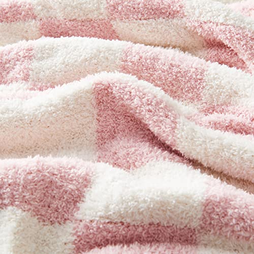 Image of CozeCube Pink White Reversible Checkered Knit Throw Blanket 50 inchx60 inch