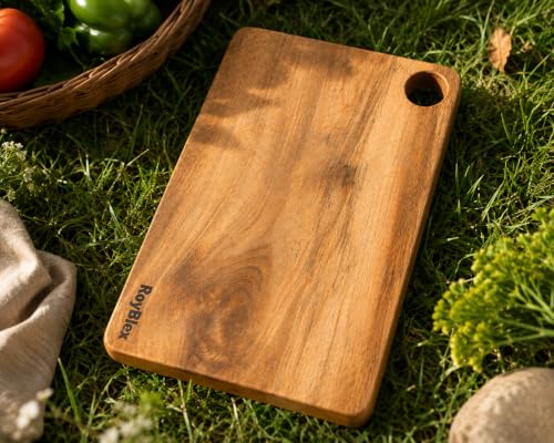 Image of Acacia Solid Wood Cutting Board 20x30 cm | Wooden Chopping Board for Kitchen | Reversible Vegetable, Fruit & Meat Cutting Board | Durable Kitchen Chopping Board (30L x 20W with Hole)
