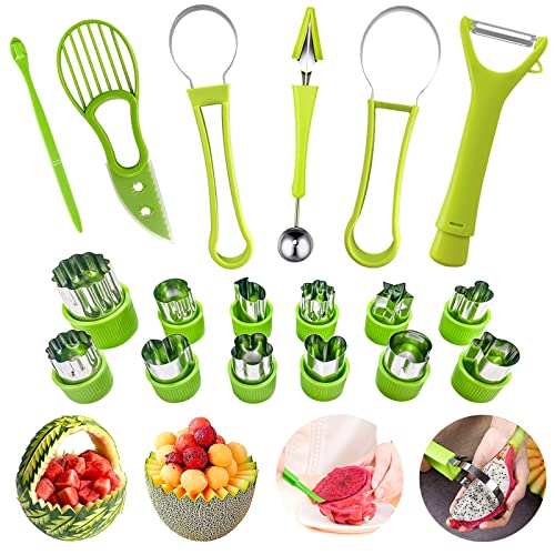 18Pcs Fruit Slicer Peeler Set, Fodiens 4 In 1 Stainless Steel Melon Baller Scoop Fruit Carving Tools Set, Avocado Slicer Orange Peeler Fruits Vegetables Peeler With Mini Fruit Cookie Cutters Set #TOP5