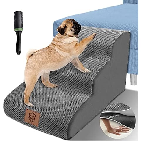 ZNM 3-Stufige Hundetreppe, Wasserdicht Abnehmbar Haustiertreppe für Kleine Hunde & Katzen, Waschbar Tragbar Leiter Haustierleiter für Sofa Bett, Katzentreppe aus Schwamm, Senden 1 Fusselrollen Cover