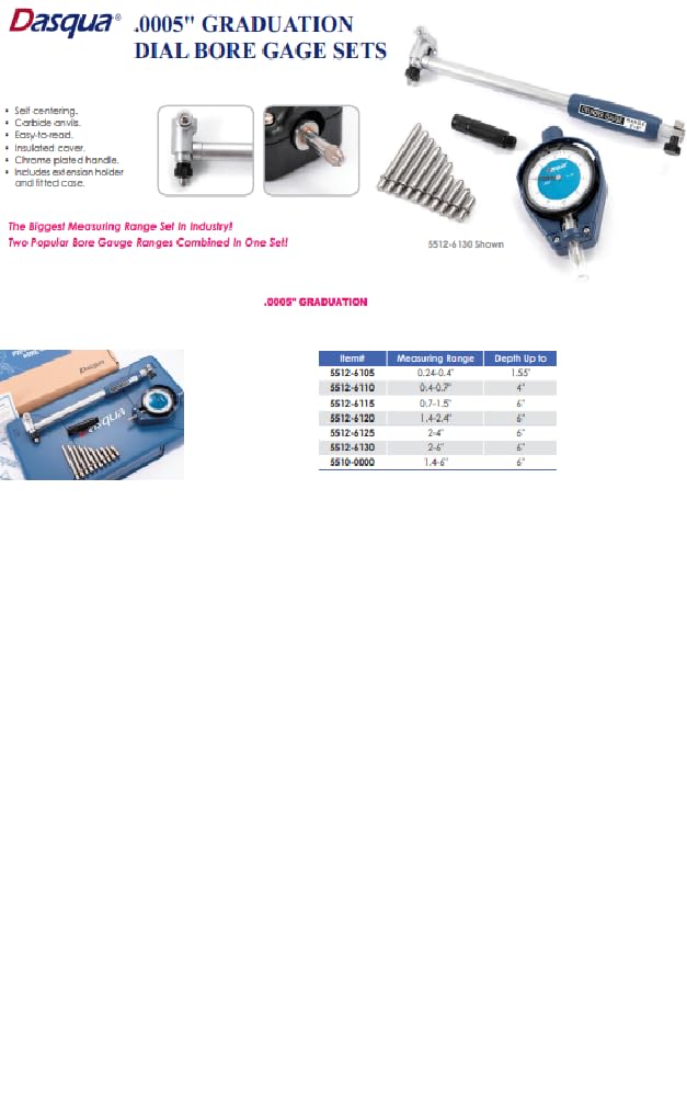 Dasqua 5512-6130 2-6" 0.0005" Precision Dial Bore Gage