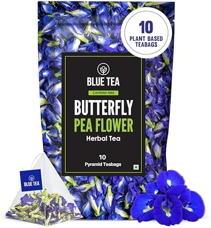 BLUE TEA - Butterfly Pea Flower Tea - 10 Count - Pyramid Plant Based Tea Bag | ANTIOXIDANT RICH | Flower Based - Detox Tea - Herbal Tea - Caffeine Free - Non-Bitter | Zipper Pack
