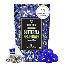 BLUE TEA - Butterfly Pea Flower Tea - 10 Count - Pyramid Plant Based Tea Bag | ANTIOXIDANT RICH | Flower Based - Detox Tea - Herbal Tea - Caffeine Free - Non-Bitter | Zipper Pack