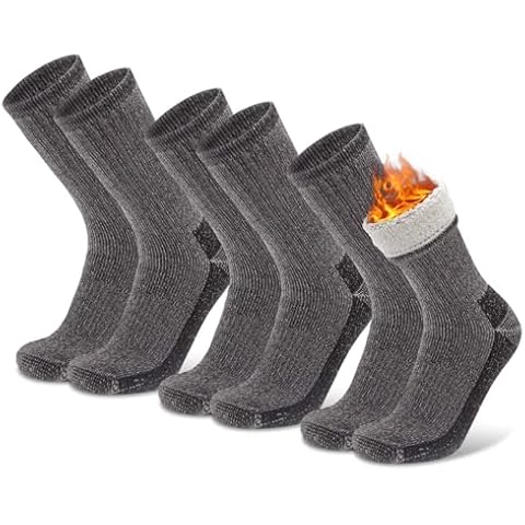 Socks Daze 3 Pack Mens Boot Wool Athletic Cushioned Socks Hiking for Womens Thick Warm Crew Calf Woollen Boot Socks for Winter Outdoor Work Walking Camping Skiing, Large, Brown Cover