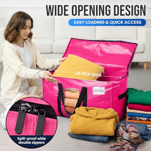 TAILI 2 Pack Pink Extra Large Moving Bags, Heavy Duty Totes with Visible Window, Wrap Around Handles, Space-Saving Storage, Alternative to Moving Boxes by TAILI - Image 5