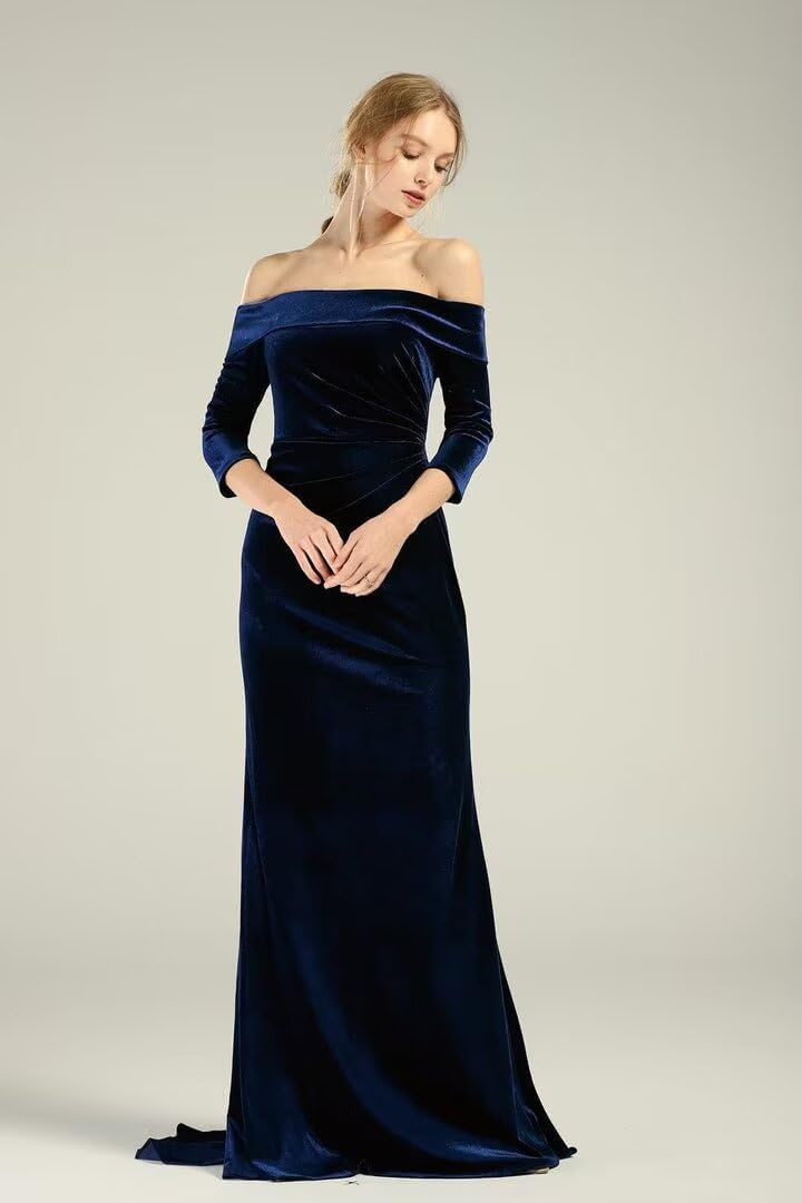 Velvet Bridesmaid Dresses Mermaid Prom Dress Off Shoulder Formal Evening Gowns for Women - Image 4