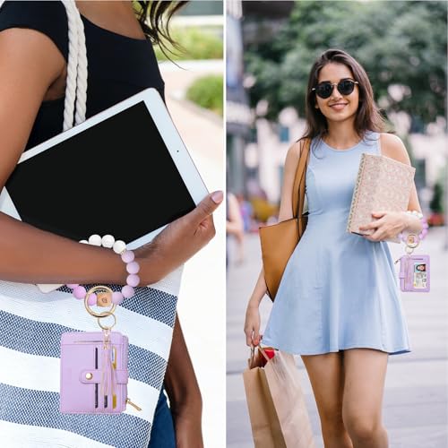 Image of COOLANS Silicone Bracelet Wristlet Wallet Credit Card Holder RFID ID Window Key Ring Tassel Slim Wallet Women Keychain Purse